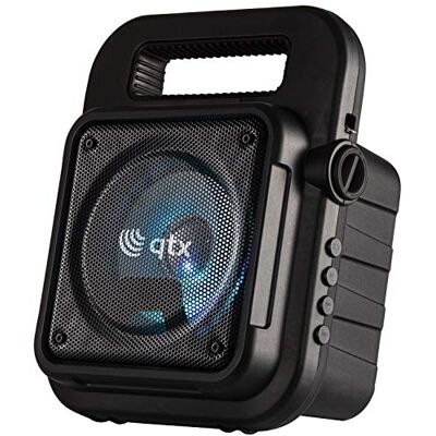 QTX Altavoz portátil de fiesta con Bluetooth, efectos de iluminación LED y micrófono QTX Altavoz portátil de fiesta con Bluetooth, efectos de iluminación LED y micrófono