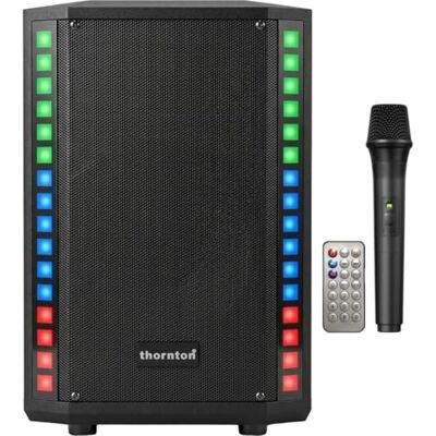 Thornton Capella Altavoz Bluetooth de 8” con micrófono inalámbrico, 40 W de Potencia, batería Recargable, USB/TF/AUX/FM, Altavoz para Karaoke Thornton Capella Altavoz Bluetooth de 8” con micrófono inalámbrico, 40 W de Potencia, batería Recargable, USB/TF/AUX/FM, Altavoz para Karaoke