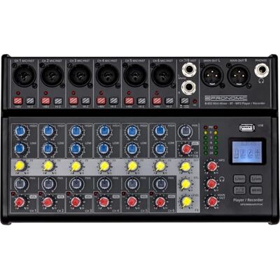 Pronomic B-803 Mini-Mixer con Bluetooth y Grabación USB, 3 mm, Peso: 1 Mezclador compacto de 8 canales, 6 canales mono con entradas XLR/jack simétricas, 1 canal estéreo con entradas jack, 3 mm Pronomic B-803 Mini-Mixer con Bluetooth y Grabación USB, 3 mm, Peso: 1 Mezclador compacto de 8 canales, 6 canales mono con entradas XLR/jack simétricas, 1 canal estéreo con entradas jack, 3 mm