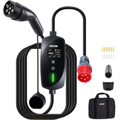VEVOR Cargador para Vehículo Eléctrico Tipo 2 Trifásico 22 kW 32 A, Cargador de Pared EV con Cable de 7 m, Punto de Carga con Enchufe CEE32, Pantalla LCD, Estación de Carga y Caja de Control IP66 VEVOR Cargador para Vehículo Eléctrico Tipo 2 Trifásico 22 kW 32 A, Cargador de Pared EV con Cable de 7 m, Punto de Carga con Enchufe CEE32, Pantalla LCD, Estación de Carga y Caja de Control IP66