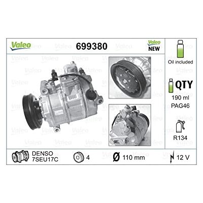 Compresor de Aire Acondicionado Valeo A4/A6/A8 - 7SUE16, R134a, 12V Compresor de Aire Acondicionado Valeo A4/A6/A8 - 7SUE16, R134a, 12V