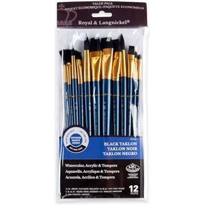 Royal & Langnickel Set de brochas, de taklon (12 piezas) color negro suave Royal & Langnickel Set de brochas, de taklon (12 piezas) color negro suave