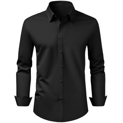 VEVOR Camisa para Hombre de Manga Larga Tamaño Grande Antiarrugas Camisa con Botones Corte Entallado Camiseta de Ajuste Regular Suave y Elástica para Negocios, Informal, Trabajo, Boda, Cena, Negro VEVOR Camisa para Hombre de Manga Larga Tamaño Grande Antiarrugas Camisa con Botones Corte Entallado Camiseta de Ajuste Regular Suave y Elástica para Negocios, Informal, Trabajo, Boda, Cena, Negro