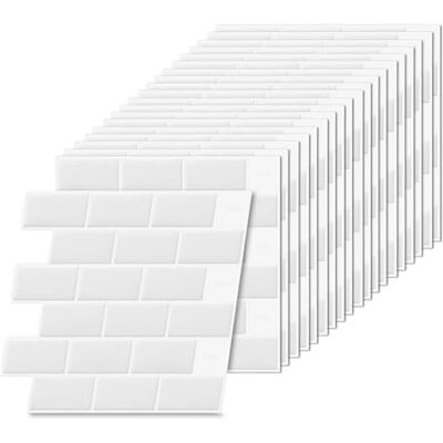 Relaxdays Azulejos Adhesivos, 20 Unidades, baño y Cocina, 30x30 cm, Blancos Autoadhesivos, 3D recortables, PU Relaxdays Azulejos Adhesivos, 20 Unidades, baño y Cocina, 30x30 cm, Blancos Autoadhesivos, 3D recortables, PU