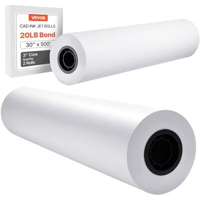 VEVOR Rollos de Papel de Formato Ancho, 762 mm de Ancho y 152,4 m de Largo, Pulpa de Madera Pura, 2 Rollos, para Dibujos CAD, Planos Técnicos, Mapas GIS, Diseños Arquitectónicos, Blanco Brillante VEVOR Rollos de Papel de Formato Ancho, 762 mm de Ancho y 152,4 m de Largo, Pulpa de Madera Pura, 2 Rollos, para Dibujos CAD, Planos Técnicos, Mapas GIS, Diseños Arquitectónicos, Blanco Brillante