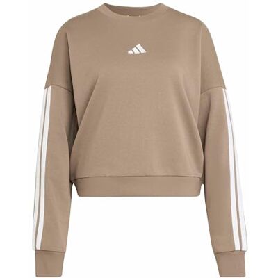 Adidas Mujer Essentials 3-Stripes French Terry Sweatshirt, Khaki Six/White, S Adidas Mujer Essentials 3-Stripes French Terry Sweatshirt, Khaki Six/White, S