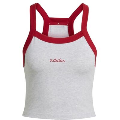 Adidas Donna Seasonal Essentials Colorpop Tank with Embroidered Graphic, Light Grey Heather/Active Maroon, L Adidas Donna Seasonal Essentials Colorpop Tank with Embroidered Graphic, Light Grey Heather/Active Maroon, L