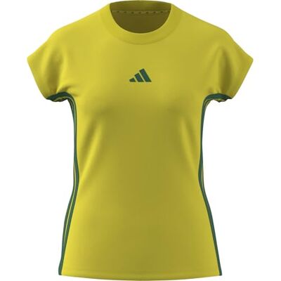 Adidas Donna Essentials 3-Stripes Single Jersey tee, Bright Yellow/Bold Green, XS Adidas Donna Essentials 3-Stripes Single Jersey tee, Bright Yellow/Bold Green, XS