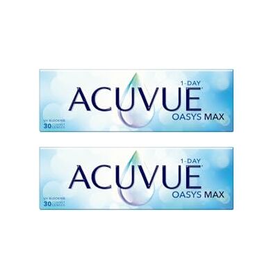 Acuvue Oasys Max 1-Day Lentes diarias con tecnología TearStable y filtro de luz OptiBlue, -1.25 dpt, diámetro 14.3 mm, 30 unidades, adición, curva base 8.5 mm Acuvue Oasys Max 1-Day Lentes diarias con tecnología TearStable y filtro de luz OptiBlue, -1.25 dpt, diámetro 14.3 mm, 30 unidades, adición, curva base 8.5 mm