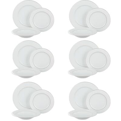 Altri Brand Juego de 18 platos de porcelana blanca con detalles dorados - Juego de vajilla Altri Brand Juego de 18 platos de porcelana blanca con detalles dorados - Juego de vajilla