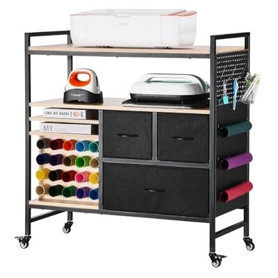VEVOR Carrito de Manualidades con Ruedas y Mesa de Almacenamiento, Mesa Cricut Plegable con Lados Plegables, 20 Soportes para Rollos de Vinilo y 3 Cajones, Compatible con Máquinas Cricut, Negro VEVOR Carrito de Manualidades con Ruedas y Mesa de Almacenamiento, Mesa Cricut Plegable con Lados Plegables, 20 Soportes para Rollos de Vinilo y 3 Cajones, Compatible con Máquinas Cricut, Negro