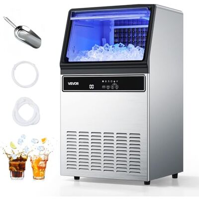 VEVOR Máquina para Fabricar Hielo 54,4 kg/24 h Almacenamiento de 15 kg, 45 Cubitos por Ciclo, de Acero Inoxidable, Independiente y de Encimera, con Pantalla LED y Autolimpieza, para Bar, Restaurante VEVOR Máquina para Fabricar Hielo 54,4 kg/24 h Almacenamiento de 15 kg, 45 Cubitos por Ciclo, de Acero Inoxidable, Independiente y de Encimera, con Pantalla LED y Autolimpieza, para Bar, Restaurante
