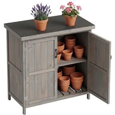 Relaxdays Armario de jardín de Madera Gris, Techo abatible, caseta resistente, balda extraíble, 88x75x44 cm Relaxdays Armario de jardín de Madera Gris, Techo abatible, caseta resistente, balda extraíble, 88x75x44 cm