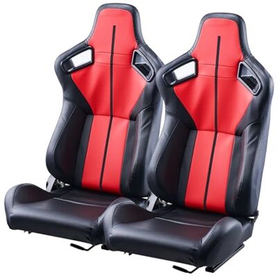 VEVOR Asiento de Carreras, Juego de 2, con Ángulo Amplio Reclinable y Espuma Alta Resiliencia, con Cuero de PVC Suave y Deslizador Q235B, Apto para Autos de Carreras y Karts, 590 x 560 x 960 mm, Rojo VEVOR Asiento de Carreras, Juego de 2, con Ángulo Amplio Reclinable y Espuma Alta Resiliencia, con Cuero de PVC Suave y Deslizador Q235B, Apto para Autos de Carreras y Karts, 590 x 560 x 960 mm, Rojo