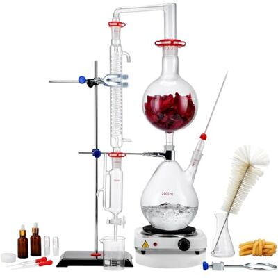 VEVOR Kit de destilación de aceite esencial de 28 piezas, aparato de destilación de 2000 ml, kit de destilación de cristalería de laboratorio Boro 3.3 con placa calefactora de 1000 W VEVOR Kit de destilación de aceite esencial de 28 piezas, aparato de destilación de 2000 ml, kit de destilación de cristalería de laboratorio Boro 3.3 con placa calefactora de 1000 W