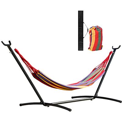 Outsunny Hamaca con Soporte de Acero Portátil 120 kg 200x150 cm Multicolor Outsunny Hamaca con Soporte de Acero Portátil 120 kg 200x150 cm Multicolor