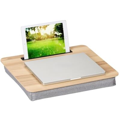 Relaxdays Soporte para Portátil con Ranura para Móvil, 46 x 35 cm, Bandeja Ordenador Laptop, Cama y Sofá, Natural/Gris Relaxdays Soporte para Portátil con Ranura para Móvil, 46 x 35 cm, Bandeja Ordenador Laptop, Cama y Sofá, Natural/Gris