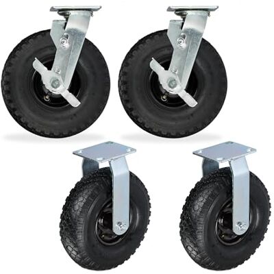 Relaxdays 2 Ruedas fijas y 2 giratorias para Carga Pesada 3.00-4, 120 kg, Negro/Plateado 34x26x13.5 cm Relaxdays 2 Ruedas fijas y 2 giratorias para Carga Pesada 3.00-4, 120 kg, Negro/Plateado 34x26x13.5 cm