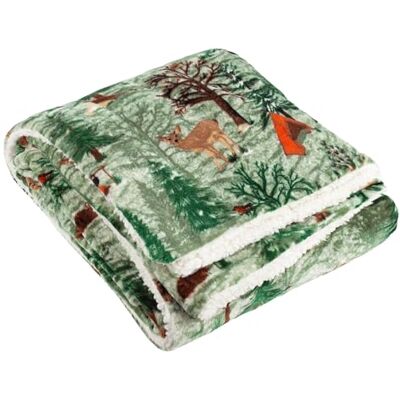 Manta Lodge Wood Sherpa Fleece 130cm x 150cm Verde Roble - Manta Manta Lodge Wood Sherpa Fleece 130cm x 150cm Verde Roble - Manta