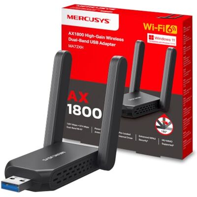 MERCUSYS MA72XH Adaptador WiFi USB, AX1800, 1201 Mbps, WiFi 6, USB 3.0 MERCUSYS MA72XH Adaptador WiFi USB, AX1800, 1201 Mbps, WiFi 6, USB 3.0