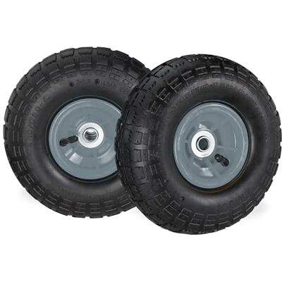 Relaxdays Set 2 Ruedas Carretilla 4.1/3.5-4, Neumáticos de Recambio, Eje de 16mm, hasta 136 kg, 260x85mm, Negro-Gris Relaxdays Set 2 Ruedas Carretilla 4.1/3.5-4, Neumáticos de Recambio, Eje de 16mm, hasta 136 kg, 260x85mm, Negro-Gris