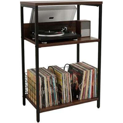 Relaxdays Mueble para Tocadiscos y vinilos, 3 Niveles con separadores, Hierro/MDF, marrón/Negro, 65x40x30 cm Relaxdays Mueble para Tocadiscos y vinilos, 3 Niveles con separadores, Hierro/MDF, marrón/Negro, 65x40x30 cm