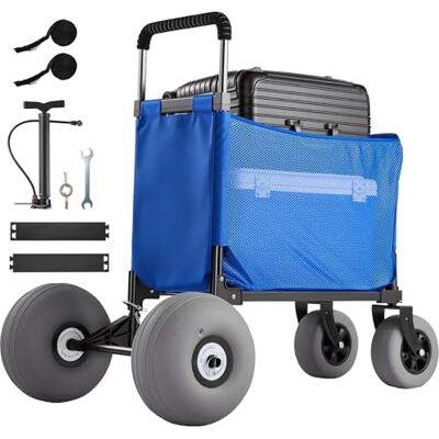VEVOR Carro de Playa con Ruedas de Globo, Carrito Plegable Capacidad de Carga de 75 kg, con Asa Ajustable de 4 Niveles, Bolsa de Almacenamiento, para Camping, Pesca, Eventos Deportivos, Picnics VEVOR Carro de Playa con Ruedas de Globo, Carrito Plegable Capacidad de Carga de 75 kg, con Asa Ajustable de 4 Niveles, Bolsa de Almacenamiento, para Camping, Pesca, Eventos Deportivos, Picnics