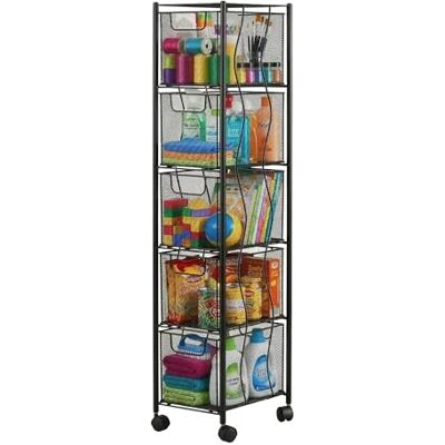 Relaxdays Carrito, 5 cajones, Metal, 98 x 20 x 28 cm (Al x An x F), Negro 4 ruedas, cocina, baño, nichos Relaxdays Carrito, 5 cajones, Metal, 98 x 20 x 28 cm (Al x An x F), Negro 4 ruedas, cocina, baño, nichos