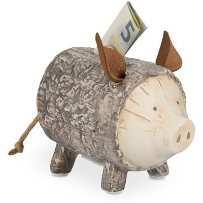 Relaxdays Hucha Cerdo, Cerdito con Efecto de Corteza, de Dolomita, Niños y Adultos, 13 x 9 x 16,5 cm, Marrón y Blanco Relaxdays Hucha Cerdo, Cerdito con Efecto de Corteza, de Dolomita, Niños y Adultos, 13 x 9 x 16,5 cm, Marrón y Blanco