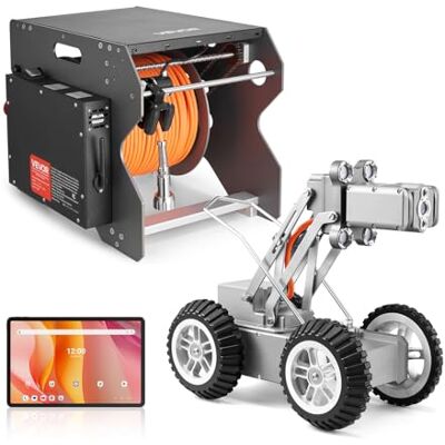 VEVOR Robot de Inspección de Tuberías de Alcantarillado, 60 m, Cámara Frontal y Trasera de 2 MP y Tableta Táctil, la de Plomería IP68 con Luces y Contador de Distancia para Tuberías Industriales VEVOR Robot de Inspección de Tuberías de Alcantarillado, 60 m, Cámara Frontal y Trasera de 2 MP y Tableta Táctil, la de Plomería IP68 con Luces y Contador de Distancia para Tuberías Industriales