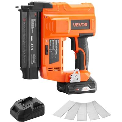 VEVOR Clavadora Inalámbrica, Calibre 18, 100 Clavos/min, Batería de Litio de 2 Ah, Cargador y Profundidad de Clavo Ajustable, para Carpintería de Bricolaje, Naranja y Negro, 260 x 300 x 90 mm VEVOR Clavadora Inalámbrica, Calibre 18, 100 Clavos/min, Batería de Litio de 2 Ah, Cargador y Profundidad de Clavo Ajustable, para Carpintería de Bricolaje, Naranja y Negro, 260 x 300 x 90 mm