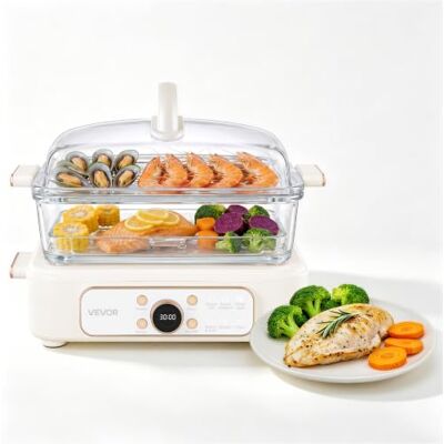 VEVOR Vaporera Eléctrica para Cocina con Cesta de Vidrio de 2 Niveles 6 L, Con Bandejas de Acero Inoxidable, 6 Niveles de Potencia, Ajustes Preprogramados y Función de Inicio Diferido, Para Verduras VEVOR Vaporera Eléctrica para Cocina con Cesta de Vidrio de 2 Niveles 6 L, Con Bandejas de Acero Inoxidable, 6 Niveles de Potencia, Ajustes Preprogramados y Función de Inicio Diferido, Para Verduras