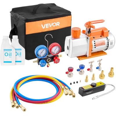 VEVOR Kit de Bomba de Vacío y Manómetro 7 CFM 198 L/min, Bomba de Vacío de Paletas Rotativas de 2 Etapas, Compatible con R134a, R22 y R410a para Aires Acondicionados de Automóviles y Hogares VEVOR Kit de Bomba de Vacío y Manómetro 7 CFM 198 L/min, Bomba de Vacío de Paletas Rotativas de 2 Etapas, Compatible con R134a, R22 y R410a para Aires Acondicionados de Automóviles y Hogares