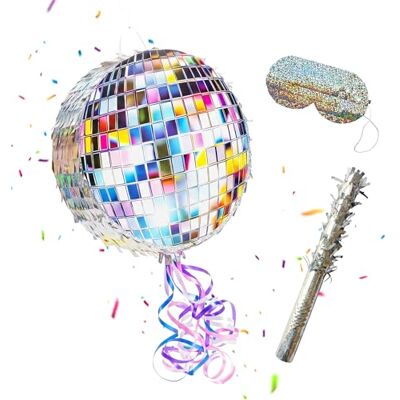 Relaxdays Piñata disco, con palo y máscara, plateada Para fiestas y cumpleaños, para rellenar, 30 x 8 cm (Ø x fondo) Relaxdays Piñata disco, con palo y máscara, plateada Para fiestas y cumpleaños, para rellenar, 30 x 8 cm (Ø x fondo)