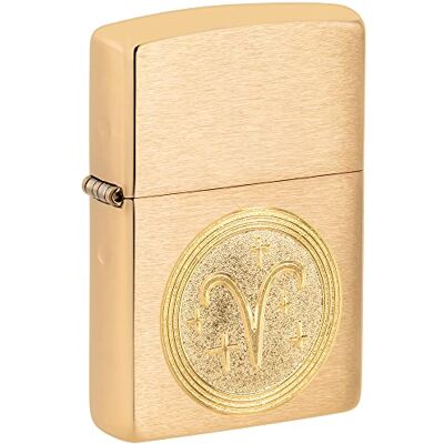 Zippo Encendedor a Prueba de Viento Emblema Aries, Zodiaco Acabado en Latón Cepillado Recargable Reutilizable Caja de Regalo Hecho en EEUU Exclusivo de Amazon Zippo Encendedor a Prueba de Viento Emblema Aries, Zodiaco Acabado en Latón Cepillado Recargable Reutilizable Caja de Regalo Hecho en EEUU Exclusivo de Amazon