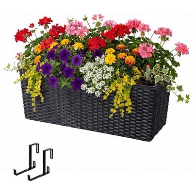 Relaxdays Jardinera balcón, autorriego, 19x50x19 cm, Negro Relaxdays Jardinera balcón, autorriego, 19x50x19 cm, Negro