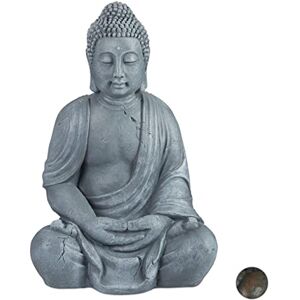 Relaxdays Estatua Buda Sentado XL para Jardín o Salón, Cerámica, Gris Claro, 70 cm Relaxdays Estatua Buda Sentado XL para Jardín o Salón, Cerámica, Gris Claro, 70 cm