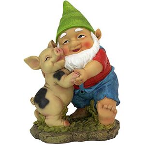 Design Toscano Gnomo Feliz como un Cerdo en Pendiente, Realista a Todo Color Design Toscano Gnomo Feliz como un Cerdo en Pendiente, Realista a Todo Color