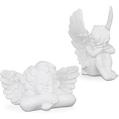 Relaxdays Set de 2 Ángeles para Tumbas, Figura Resistente Intemperie, Angelito de la Guarda, Piedra Artificial, Blanco Relaxdays Set de 2 Ángeles para Tumbas, Figura Resistente Intemperie, Angelito de la Guarda, Piedra Artificial, Blanco