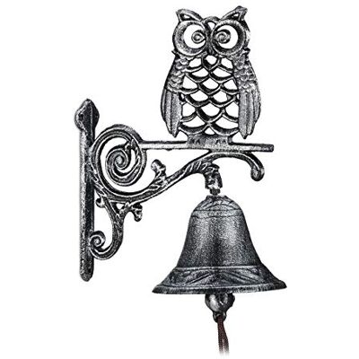 Relaxdays Campana Pared Hierro Fundido Búho, Efecto Antiguo, Cuerda, para Exterior, Decoración Jardín, Color Plateado Relaxdays Campana Pared Hierro Fundido Búho, Efecto Antiguo, Cuerda, para Exterior, Decoración Jardín, Color Plateado