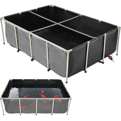 VEVOR Estanque de Lona sobre Suelo 1781,3 L de PVC con Panel de Visualización Transparente Tanque Rectangular 200x140x60 cm para Peces Dorados con Marco de Acero Inoxidable Válvula de Drenaje, Negro VEVOR Estanque de Lona sobre Suelo 1781,3 L de PVC con Panel de Visualización Transparente Tanque Rectangular 200x140x60 cm para Peces Dorados con Marco de Acero Inoxidable Válvula de Drenaje, Negro