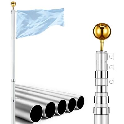 VEVOR Mástil de Bandera Telescópico para Exterior 6,09 m Asta para Bandera para Fiesta Eventos Actividades Comercial, Estructura de Aluminio, Base de Fijación, Kit Completo de Instalación, Plateado VEVOR Mástil de Bandera Telescópico para Exterior 6,09 m Asta para Bandera para Fiesta Eventos Actividades Comercial, Estructura de Aluminio, Base de Fijación, Kit Completo de Instalación, Plateado