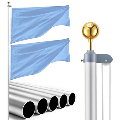 VEVOR Mástil de Bandera para Exterior 6,09 m, Asta para Bandera de Aluminio Modular, Metal Reforzado Base de Fijación, Kit Completo de Instalación, para Fiesta Eventos Actividades, Color Plateado VEVOR Mástil de Bandera para Exterior 6,09 m, Asta para Bandera de Aluminio Modular, Metal Reforzado Base de Fijación, Kit Completo de Instalación, para Fiesta Eventos Actividades, Color Plateado