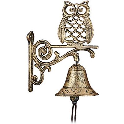 Relaxdays Campana Pared Hierro Fundido Búho, Efecto Antiguo, Cuerda, para Exterior, Decoración Jardín, Color Dorado Relaxdays Campana Pared Hierro Fundido Búho, Efecto Antiguo, Cuerda, para Exterior, Decoración Jardín, Color Dorado