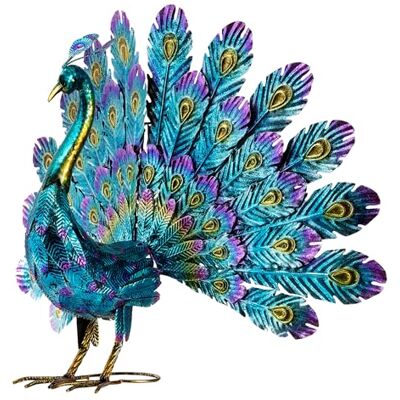 Alpine 23" Tall Outdoor Metallic Peacock Tail Spread Yard Statue Decoration, Multicolor Alpine 23" Tall Outdoor Metallic Peacock Tail Spread Yard Statue Decoration, Multicolor