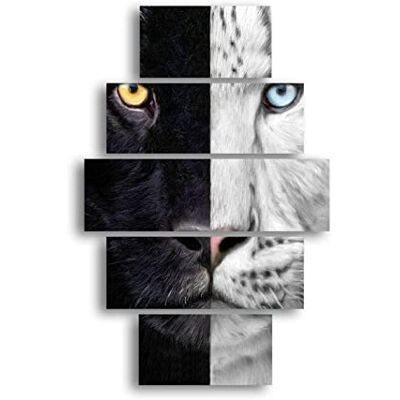 Homemania Cuadro Felino, MDF, Multicolor, 95 x 0.3 x 60 cm, Set de 5 Piezas Homemania Cuadro Felino, MDF, Multicolor, 95 x 0.3 x 60 cm, Set de 5 Piezas