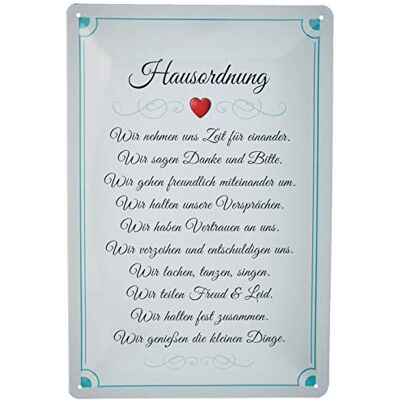 Schatzmix Blechschild Spruch Hausordnung Beige-grünes Metallschild Wanddeko 20x30 cm Tin Sign Señal metálica, hojalata, Multicolor, 20 x 30 cm Schatzmix Blechschild Spruch Hausordnung Beige-grünes Metallschild Wanddeko 20x30 cm Tin Sign Señal metálica, hojalata, Multicolor, 20 x 30 cm
