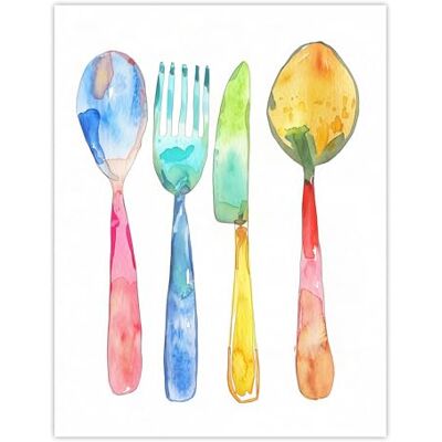 Artery8 Colourful Cutlery Fork Knife Spoon Watercolour Kitchen Large Wall Art Poster Print Thick Paper 18X24 Inch Artery8 Colourful Cutlery Fork Knife Spoon Watercolour Kitchen Large Wall Art Poster Print Thick Paper 18X24 Inch