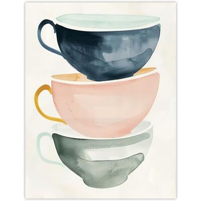 Artery8 Three Stacked Tea Cups Bright Boho Watercolour Kitchen Large Wall Art Poster Print Thick Paper 18X24 Inch Artery8 Three Stacked Tea Cups Bright Boho Watercolour Kitchen Large Wall Art Poster Print Thick Paper 18X24 Inch