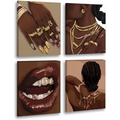 TANXM Impresión artística de mujer negra, arte bohemio de pared femenina, póster artístico de niña negra, decoración abstracta de mujer afroamericana para el hogar, dormitorio, juego de 4 (8 x 10 TANXM Impresión artística de mujer negra, arte bohemio de pared femenina, póster artístico de niña negra, decoración abstracta de mujer afroamericana para el hogar, dormitorio, juego de 4 (8 x 10